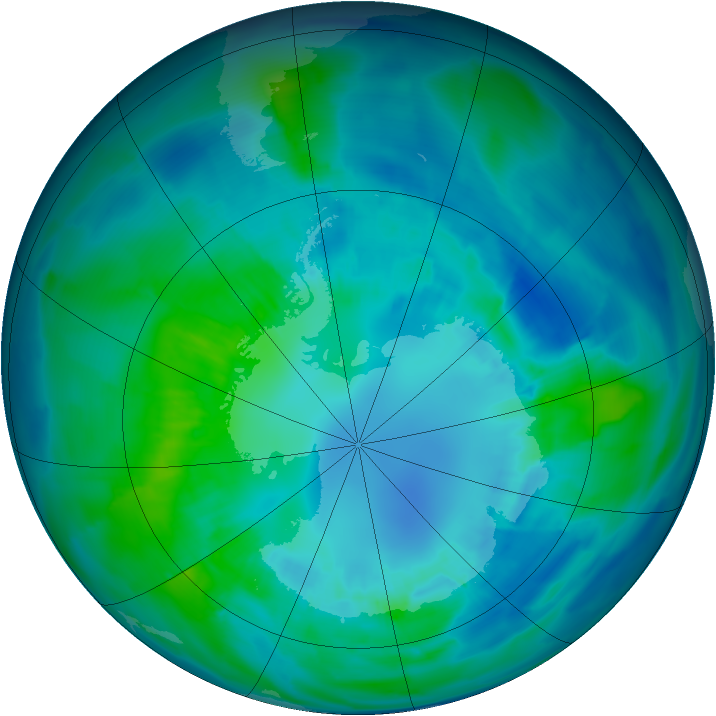Antarctic ozone map for 12 April 2013